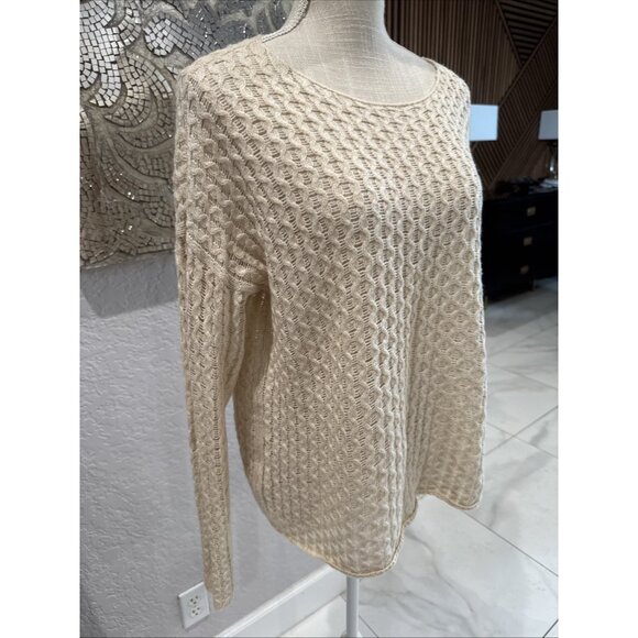 JCP Ivory Open-Knit Round Neck Long Sleeve Women's Sweater Size L - Picture 3 of 8